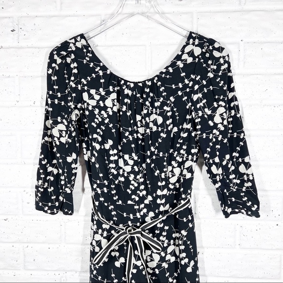 BODEN Black & White Floral Midi Dress with ribbon belt Size 2 - Picture 8 of 12